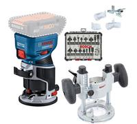 Bosch Gkf 18V Brushless Cordless Palm Router Trimmer Plunge Base + 15Pc Router