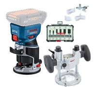 Bosch Gkf 18V Brushless Cordless Palm Router Trimmer Plunge Base + 6Pc Router