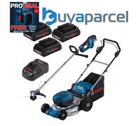 Bosch GRA 18V2-46 Cordless Lawn Mower + GRT18V-33 Brushless Strimmer + 3x 4AH