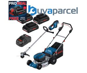 Bosch GRA 18V2-46 Cordless Lawn Mower + GRT18V-33 Brushless Strimmer + 3x 4AH