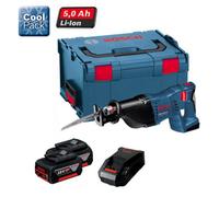 Bosch Professional 18V System Cordless Reciprocating Saw GSA 18 V-LI (incl. 2X GBA 5.0Ah Batteries, Charger GAL 1880 CV, 2X Reciprocating Saw Blade, Inlay, L-BOXX)