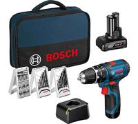 Bosch GSB 12 V-15 12v Cordless Combi Drill 1 x 2ah & 1 x 4ah Li-ion Charger Bag & Accessories