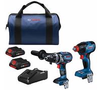 BOSCH GXL18V-227B25 18V 2-Tool Combo Kit with Connected-Ready Freak Two-In-One 1/4 In. and 1/2 In. Impact Driver, Connected-Ready 1/2 In. Hammer Drill/Driver and (2) CORE18V 4.0 Ah Compact Batteries