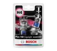 Bosch H4 (472) Plus 150 Gigalight Halogen Headlight Bulbs, 12 V 60/55 W, 150% more Light - Socket Type P43t - Pack of 2 Replacement Car Light Bulbs