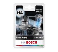 Bosch H4 (472) Ultra White Halogen Headlight Bulbs, 12 V 60/55 W, Modern White LED Look - Socket Type P43t - Pack of 2 Replacement Car Light Bulbs