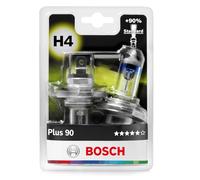 Bosch H4 (472) Plus 90 Halogen Headlight Bulb, 12V 60/55 W, 90% more Light - Socket Type P43t - Pack of 2 Replacement Car Light Bulbs