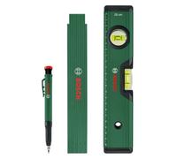 Bosch Marking Set (Precise Alignment and Marking with Spirit Level 25cm, Folding Ruler 2m and Deep Hole Marker Pencil)