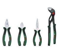 Bosch Pliers Set 4-Piece (4X Precise, Long-Lasting Diagonal Side Cutter, Combination and Long-Nose and Water Pump Pliers for Robust Multitasking; Ergonomic Softgrip; Nickel-Plated Surface)