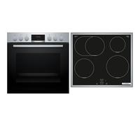 Bosch HND415LS62 Series 4 Built-In Cooker Set, Consisting of HEA513BS4 Hob, 60 x 60 cm, 3D Hot Air, LED Display & NIF645CB5E Induction Hob, Roasting Zone, Residual Heat, Stainless Steel Frame