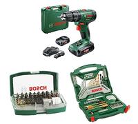Bosch Home and Garden Cordless Combi Drill PSB 1800 LI-2 & Bosch 32pc. Screwdriver Bit Set & Bosch 70-Pieces X-Line Titanium Drill and Screwdriver Bit Set