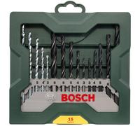 Bosch 2607019675 15-Piece Mini-X-Line Twist Drill Bit Set (Wood, Masonry and Metal, Accessories for Drills) , Silver/Black , 157mm x 150mm x 20mm