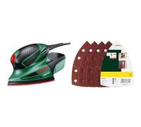 Bosch Multi Sander PSM 100 A (100 Watt, in case) + 25 pcs. Sanding Sheet Set (for Wood, Body Fillers, Paint, Varnish, Grit 40/80/120/180, 11 Holes, 102 x 62.93 mm, Accessories for Multi-Sanders)