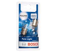Bosch P21/4W (566) Pure Light Halogen Headlight Bulbs, 12 V 21/4 W, Original Quality - Socket Type BAZ15d - Pack of 2 Replacement Car Light Bulbs
