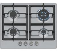 Bosch PGH6B5K90 Series 4 Gas Hob, Wok Burner: Power up to 3.3 Kw, Cast Iron Grills, Steel, 60 cm, 3 Zones + Wok