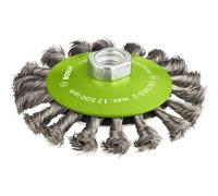 Bosch 1x PRO Stainless Steel Heavy Bevel Brush Knotted Wire, M14 Thread | for Non-ferrous metals, Steel, Ø 115 mm, Professional Accessory Small Angle Grinder