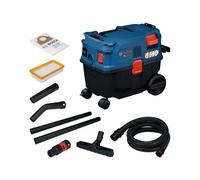 Bosch PRO Corded Wet/Dry Extractor GAS12-25LS (extension plastic pipes, flat-pleated filter, 3.1 m suction hose, curved nozzle, floor nozzle, crevice nozzle, fleece bag, universal adapter, carton box)