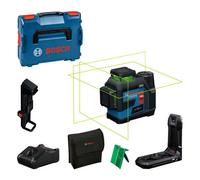 Bosch Professional line Laser GLL 12V-100-33 CG (3 x 360° Green Laser, Working Range 100 m (Radius) with Receiver, IP 65, Levelling Remote App, LB 10, DK 20, GBA 12V 2.0Ah, GAL 12V-40, Pouch, L-Boxx)