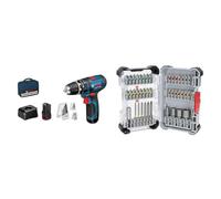 Bosch Professional 12V System GSB 12V-15 Cordless Combi Drill (max. Drilling Diameter in Wood: 19 mm) + 43x Extra Hard Screwdriver Bit Set (197 x 110.5 mm, Accessories)