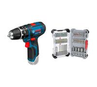 Bosch Professional 12V System GSB 12V-15 Cordless Combi Drill (Without Rechargeable Battery and Charger) + 43x Extra Hard Screwdriver Bit Set (197 x 110.5 mm, Accessories)