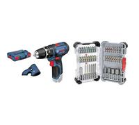 Bosch Professional 12V System GSB 12V-15 Cordless Combi Drill (Without Rechargeable Battery and Charger, in L-BOXX) + 43x Extra Hard Screwdriver Bit Set (197 x 110.5 mm, Accessories)