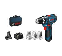 Bosch Professional 12V System GSR 12V-15 cordless drill driver (39-piece accessory set, 1 x 2.0 Ah rechargeable battery, 1 x 4.0 Ah rechargeable battery, charger, in bag)