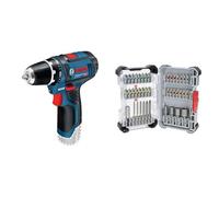 Bosch Professional 12V System GSR 12V-15 Cordless Drill/Driver (excluding Batteries and Charger) + 43x Extra Hard Screwdriver Bit Set (197 x 110.5 mm, Accessories)