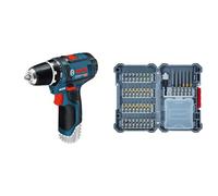 Bosch Professional 12V System GSR 12V-15 Cordless Drill/Driver (excluding Batteries and Charger, in Carton) + 40-Pieces Drill Set (Pick and Click, Extra Hard Screwdriver Bits, with Universal Holder)