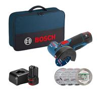 Bosch Professional 12V System GWS 12V-76 cordless angle grinder (including 2x2.0 Ah battery, 5-piece cutting and grinding disc set, in bag)