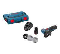 Bosch Professional 12V System GWS 12V-76 cordless angle grinder (three cutting discs, disc diameter: 76 mm, including 2x3.0 Ah batteries and charger, in carton)
