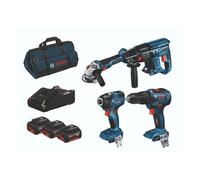Bosch 0615990M2B 18v 4 Piece Cordless Tool Kit LBAG43-3 x 4ah Batteries + Bag, Blue