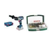 Bosch Professional 18V System Cordless Drill Driver GSR 18V-110 C (incl. Aux. Handle, L-BOXX 136, Without Battery/Charger) + 32pc. Screwdriver Bit Set (PH-, PZ-, Hex-, T-, TH-, S-Bit, Accessories)