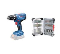 Bosch Professional 18V System Cordless Drill Driver GSR 18V-21 (max. Torque: 55 Nm, Without Battery/Charger) + 43x Extra Hard Screwdriver Bit Set (197 x 110.5 mm, Accessories)