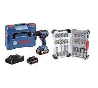 Bosch Professional 18V System Cordless Drill GSR 18V-55 (Max. Torque 55 Nm, 1,800 min-¹, Includes 2X 4.0Ah Battery, Quick Charger) + 43x Extra Hard Screwdriver Bit Set (197 x 110.5 mm, Accessories)