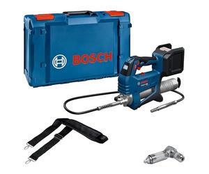 Bosch Professional 18V System Cordless Grease Gun GFP 18V-10 (max. Operating Pressure 10,000 psi, max. Flow Rate up to 320g /min., incl. 90° Coupler, Shoulder Strap)