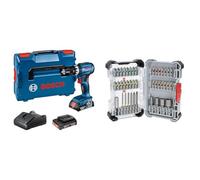Bosch Professional 18V System Cordless Impact Drill Driver GSB 18V-45 (incl. 2X GBA 2.0Ah Batteries, Charger GAL 18V-20) + 43x Extra Hard Screwdriver Bit Set (197 x 110.5 mm, Accessories)