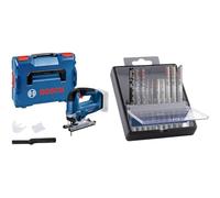 Bosch Professional 18V System Cordless Jigsaw GST 18V-125 B + 10x PRO Hardwood and Laminate Jigsaw Blade Set (for Hardwood, Parquet, Length 83 mm)