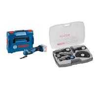Bosch Professional 18V System Cordless Multi Tool GOP 18V-34 (brushless Motor, Vibration Control, 180 mm Slim Grip, incl. 1x Saw Blade, L-BOXX) + Bosch Cutting Set, 5 pcs