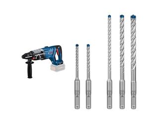 Bosch Professional 18V System Cordless Rotary Hammer GBH 18V-28 D + 5X Expert SDS plus-7X Hammer Drill Bit Set (for Soft Stone, Hard Stone, Ø 5-10 mm)