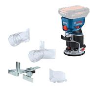 Bosch Professional 18V System Cordless Router GKF 18V-8 (incl. Parallel Guide, 2X Routing vac adaptors, Chip Shield, ¼” (6.35mm) Collet, Wrench, Without Battery/Charger)