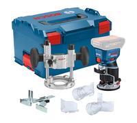 Bosch Professional 18V System Cordless Router GKF 18V-8 (incl. Parallel Guide, 2X vac adaptors, chip Shield, 8mm Collet, 2X Plunge Base vac adaptors, L-BOXX)