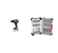 Bosch Professional 18V System Cordless Screwdriver GSR 18V-55 (Without Batteries and Charger, max. Torque: 55 Nm, in Carton Box) + 43x Extra Hard Screwdriver Bit Set (197 x 110.5 mm, Accessories)
