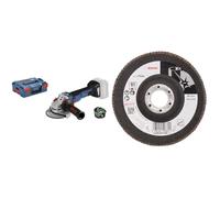 Bosch Professional 18V System GWS 18V-10 SC Cordless Angle Grinder (disc Diameter: 125 mm, incl. connectivity Module, excluding Batteries and Charger, in L-BOXX) + 125 mm Flap Disc