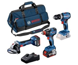 Bosch Professional 18V Tool Kit: GSB 18V-45 GDX 18V-200 GWS 18V-7 (Blue, 2x Li-Ionen Akku 5.5Ah, Werkzeugtasche)