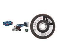 Bosch Professional BITURBO GWS 18V-15 SC Cordless Angle Grinder (125 mm disc Diameter, Adjustable Speed Levels, excl. Rechargeable Batteries, in L-BOXX 136) + 125 mm Flap Disc
