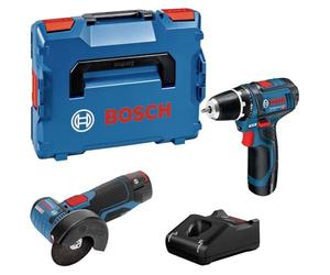 Bosch Professional Combo kit GSR 12V-15 + GWS 12V-76 (with 2 x 2.0 Ah Batteries, Charger GAL 12V-40, in L-BOXX)
