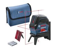 Bosch Professional cross line laser GCL 2-15 (red laser, interior, with plumb points, working range: 15 m, 3 x AA batteries, RM 1 rotating mount, laser target plate, protective bag)