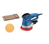 Bosch Professional GEX 34-150 random orbital sander (including 150 mm diameter sanding pad, C470 sanding sheet for wood, extraction adapter, paper dust bag, in carton)