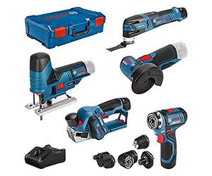 Bosch Professional GSR 12V-15 FC Cordl Drill/Driver (+4x adapt)+planer GHO 12V-20+angle grinder GWS 12V-76+jigsaw GST 12V-70+multi-cutter GOP 12V-28 (+2 x 2.0 Ah, 1 x 3.0 Ah rechrg batt+chgr, XL-BOXX)