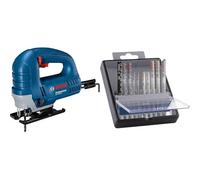 Bosch Professional GST 8000 E Jigsaw + 10x PRO Hardwood and Laminate Jigsaw Blade Set (for Hardwood, Parquet, Length 83 mm)