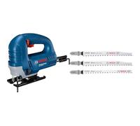 Bosch Professional GST 8000 E Jigsaw (Including 1x Saw Blade T144 D, Anti-Splinter Guard) + 3X Expert Wood 2-Side Clean Jigsaw Blade Set (for Solid Wood Furniture Board, Plywood, Length 117 mm)